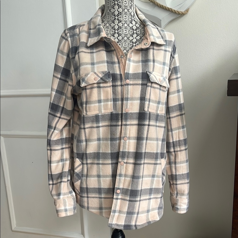 O'Neill Gray and Cream Button Down Flannel Shacket